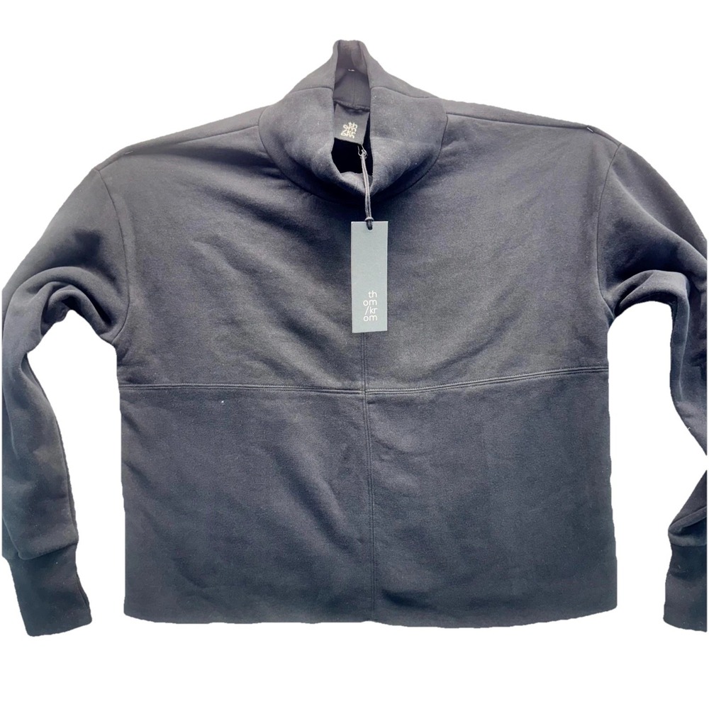 Thom Krom Cropped Sweatshirt Women's Large Black Fleece Long Sleeve Mock Neck